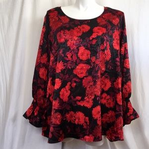 Chenault Black & Red Floral Blouse Size 26-28